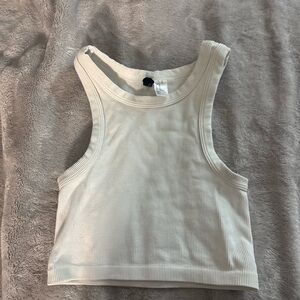 Divided Cream Ribbed Tank Top